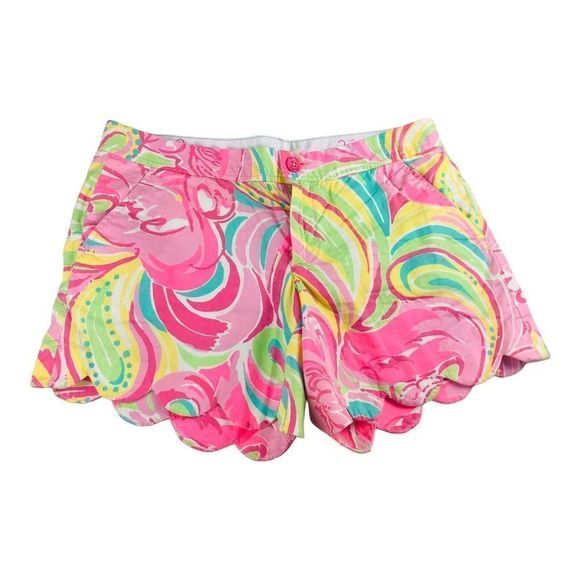 1489 Lilly Pulitzer Buttercup Shorts All Nighter Flamingo Pink Green Sz 2